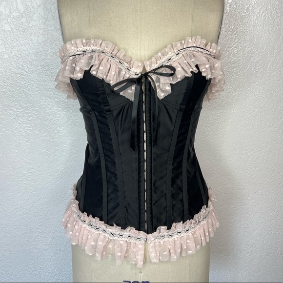 Victoria's Secret Other - Vintage VS Victorias Secret sexy little things black ruffle polka dot Y2K corset